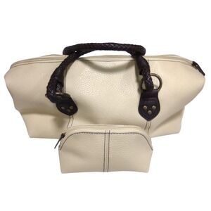 Estee Lauder Cream Faux Leather Cosmetic‎ Bag Braided Handle Travel Tote